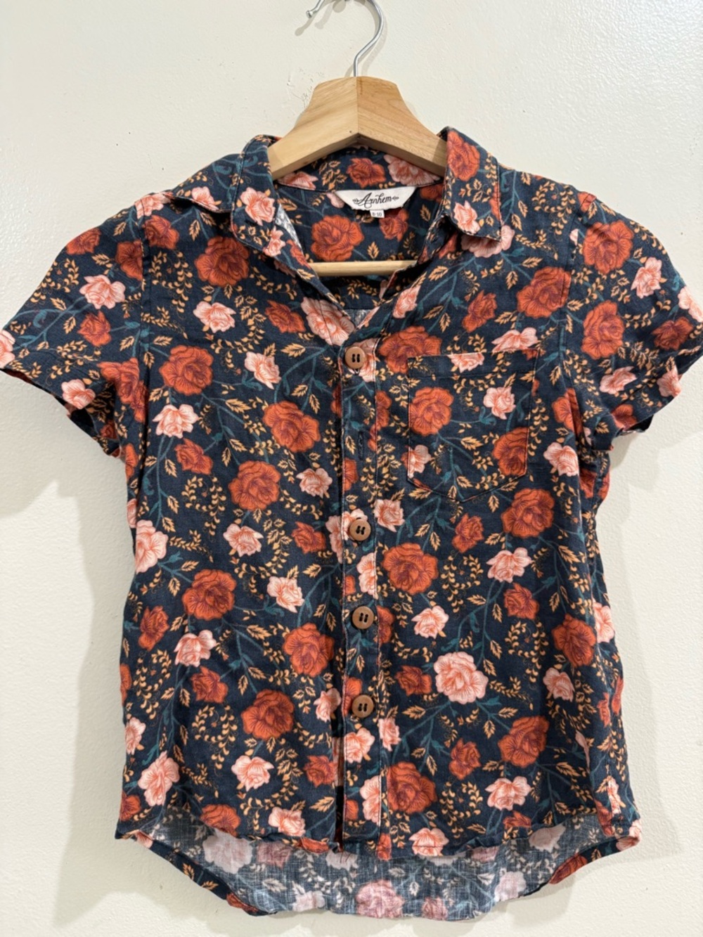 Arnhem Navy Floral Button-Down Shirt with Rust & Blush Roses